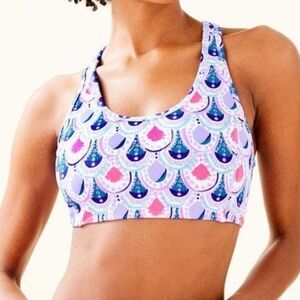 Lilly Pulitzer Teegan Sports Bra Sz XS Blue Hyacinth Flock Together Geo